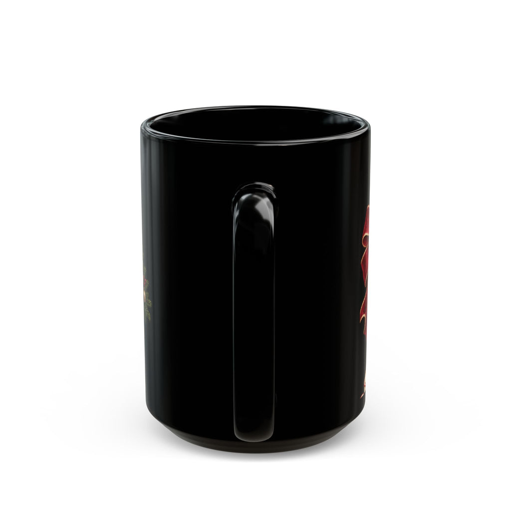 Christmas Santa & Tree Black Ceramic Mug – Vintage Holiday Coffee Cup (11oz/15oz)
