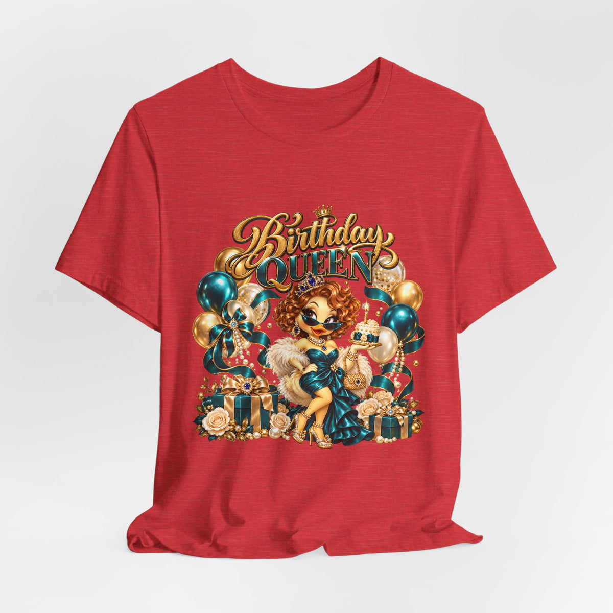 Birthday Queen Tee — Gold & Teal Balloon Party Graphic Shirt