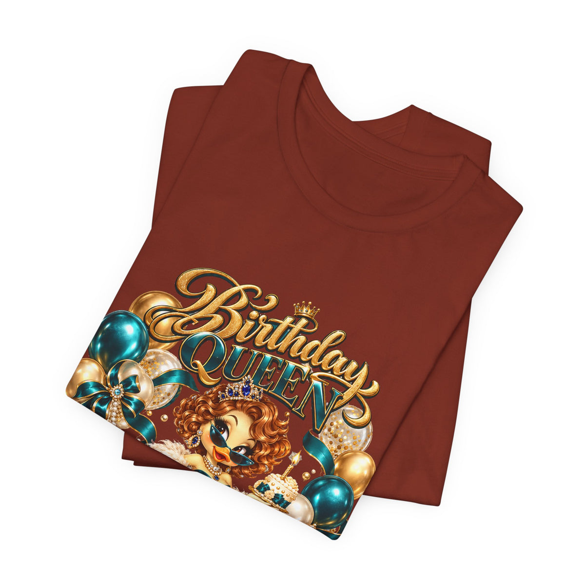 Birthday Queen Tee — Gold & Teal Balloon Party Graphic Shirt