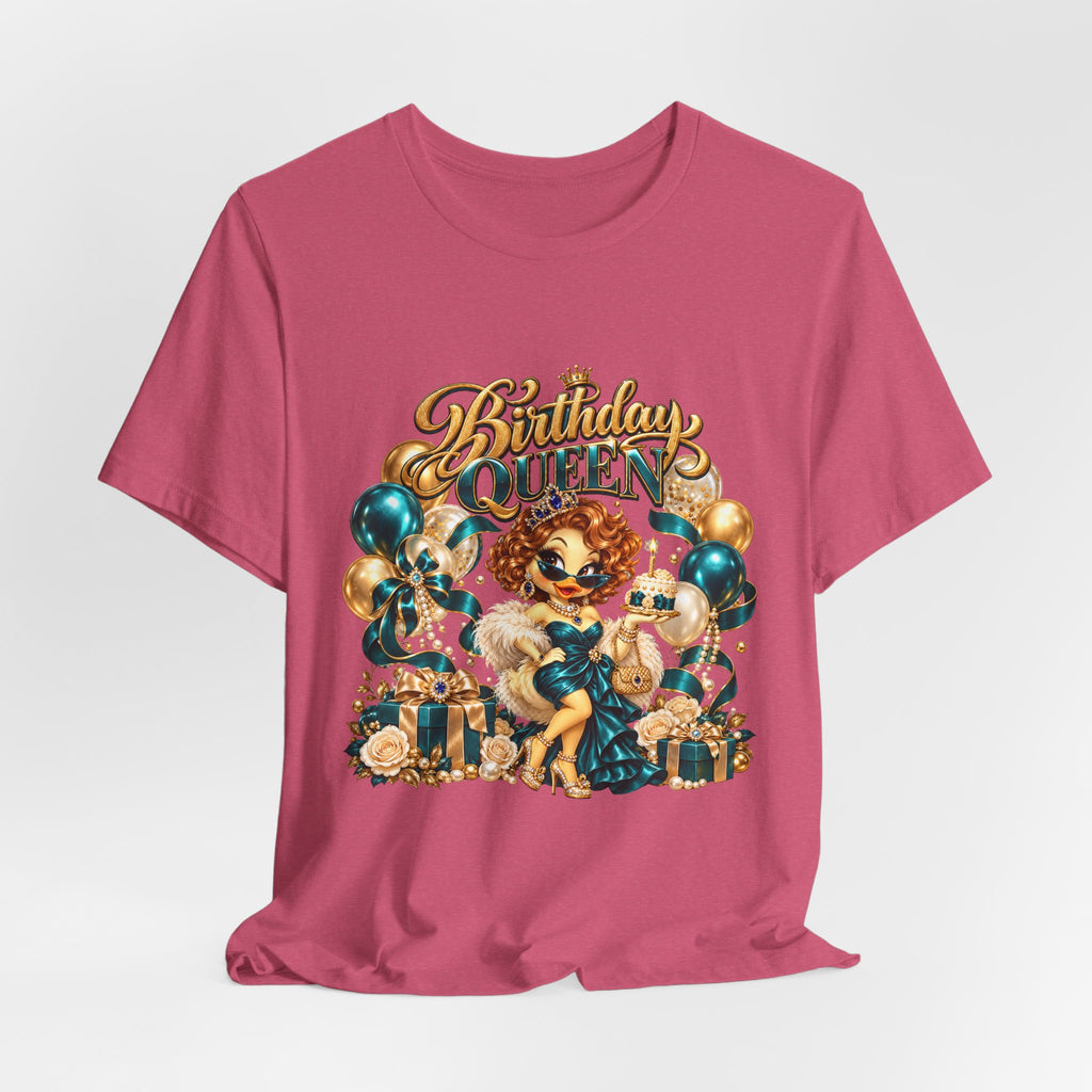 Birthday Queen Tee — Gold & Teal Balloon Party Graphic Shirt