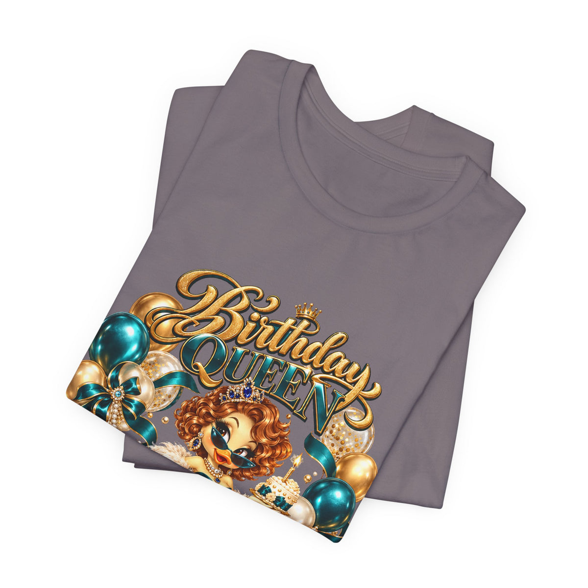 Birthday Queen Tee — Gold & Teal Balloon Party Graphic Shirt