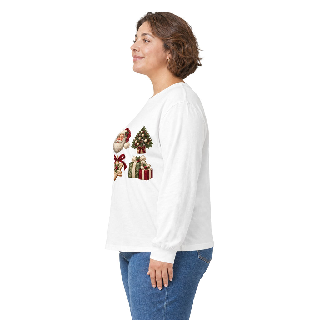 Vintage Santa Claus Christmas icons Long Sleeve Tee