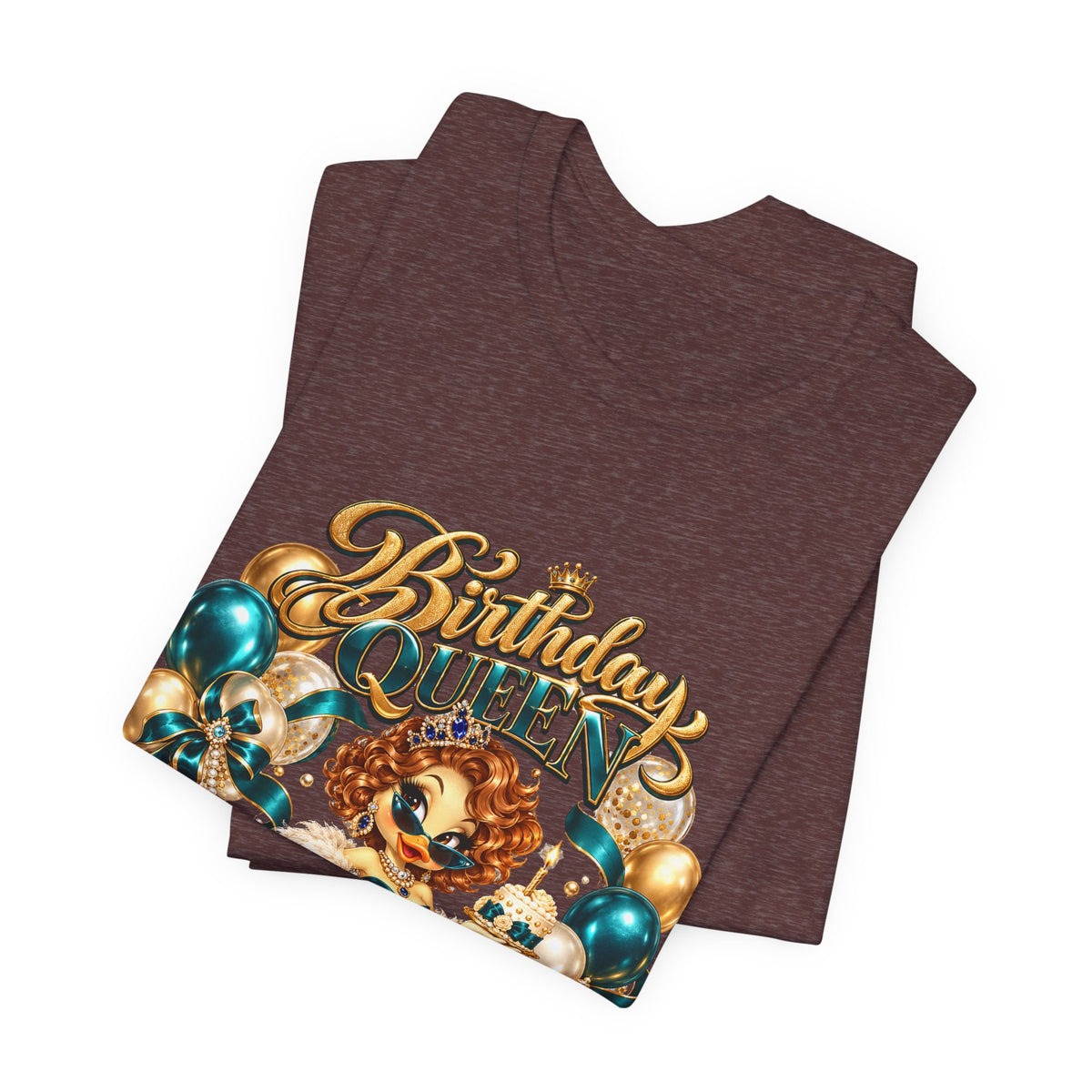 Birthday Queen Tee — Gold & Teal Balloon Party Graphic Shirt