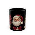 Christmas Santa & Tree Black Ceramic Mug – Vintage Holiday Coffee Cup (11oz/15oz)
