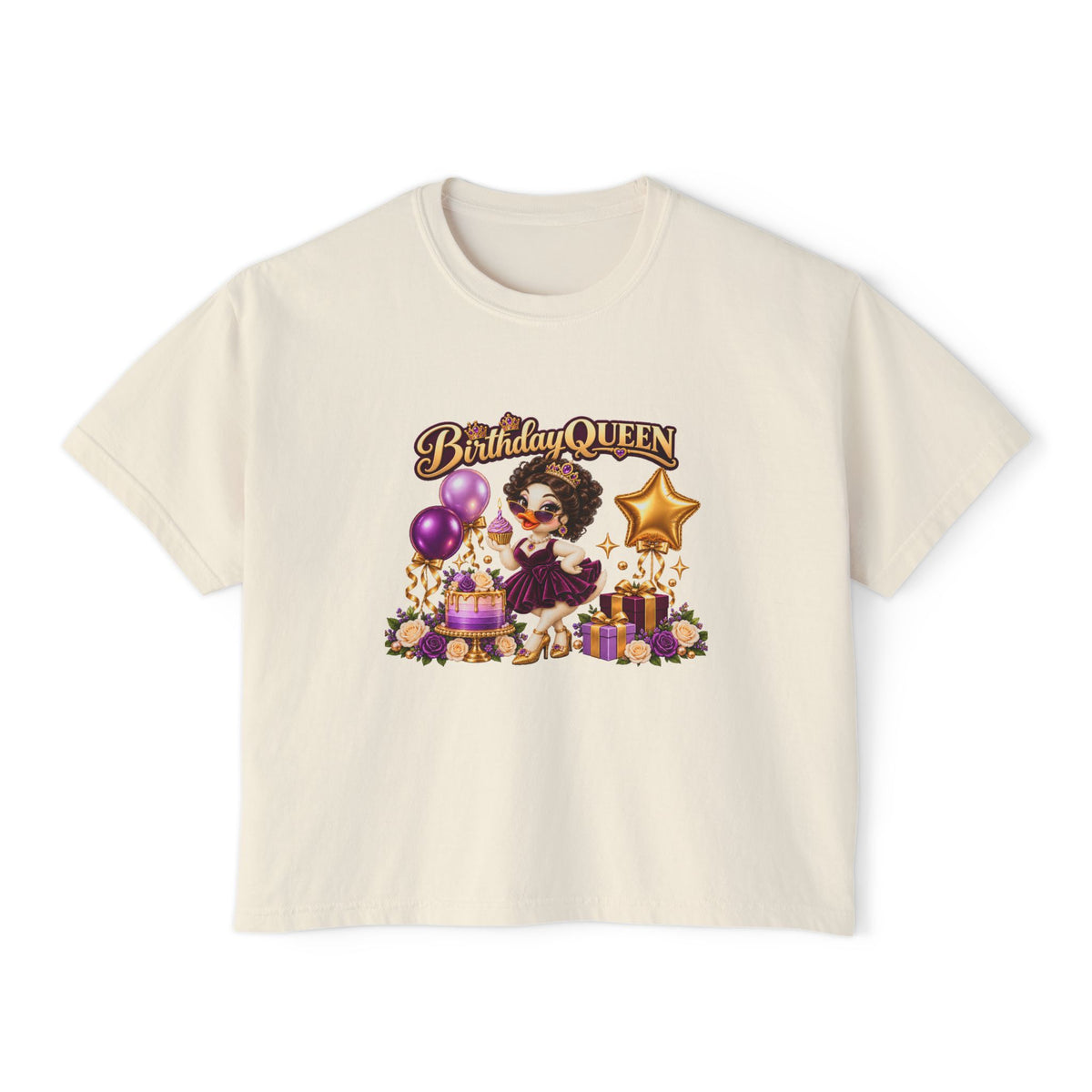 Birthday Queen Tee — Women’s Boxy Birthday Shirt with African American Princess Design