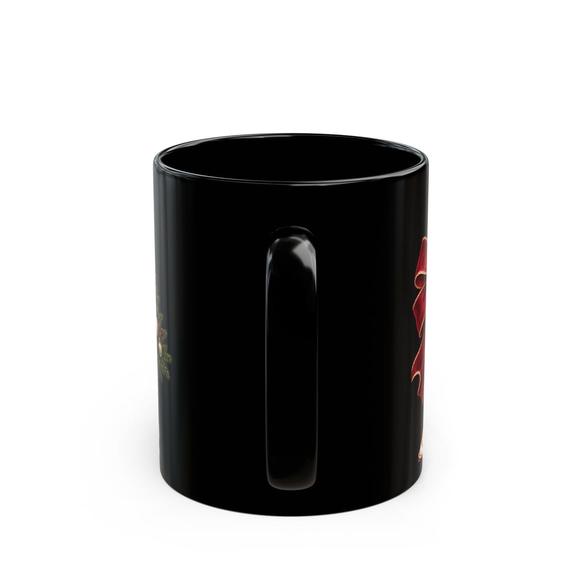 Christmas Santa & Tree Black Ceramic Mug – Vintage Holiday Coffee Cup (11oz/15oz)