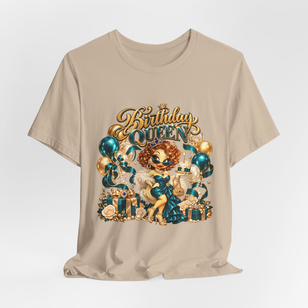 Birthday Queen Tee — Gold & Teal Balloon Party Graphic Shirt