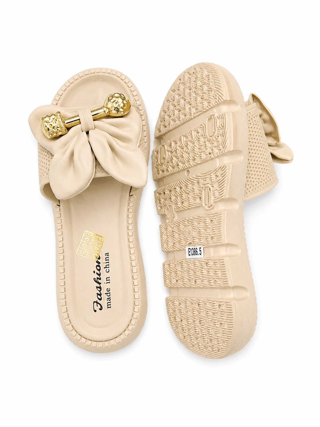 Sandales mules beiges avec nœud doré