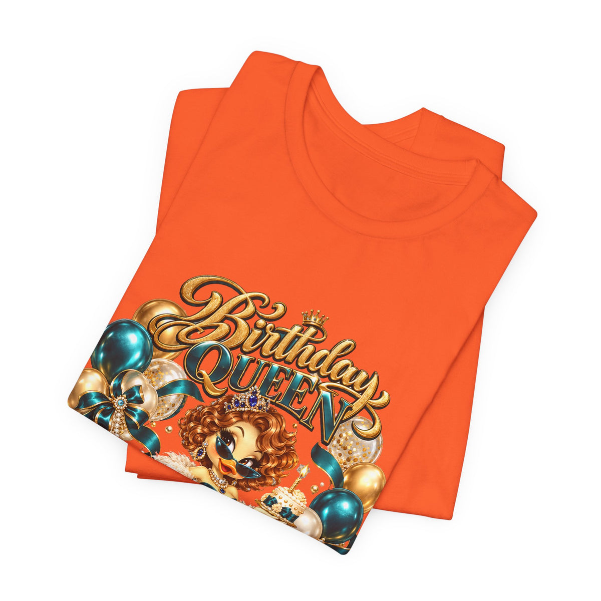 Birthday Queen Tee — Gold & Teal Balloon Party Graphic Shirt