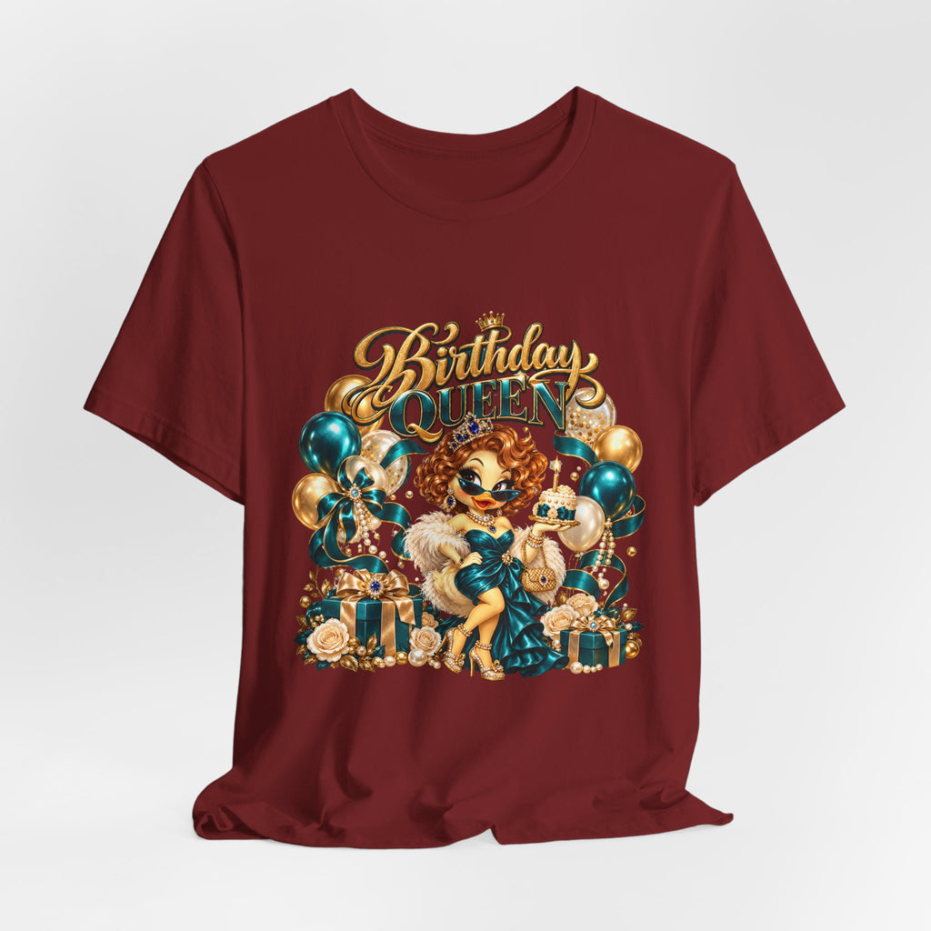 Birthday Queen Tee — Gold & Teal Balloon Party Graphic Shirt