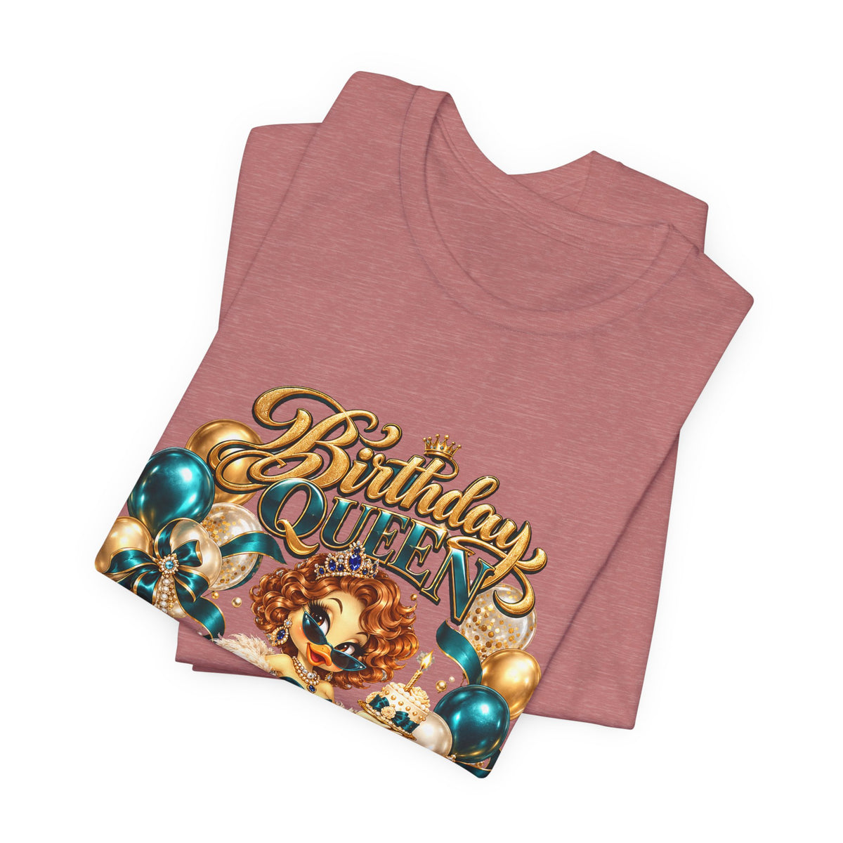 Birthday Queen Tee — Gold & Teal Balloon Party Graphic Shirt