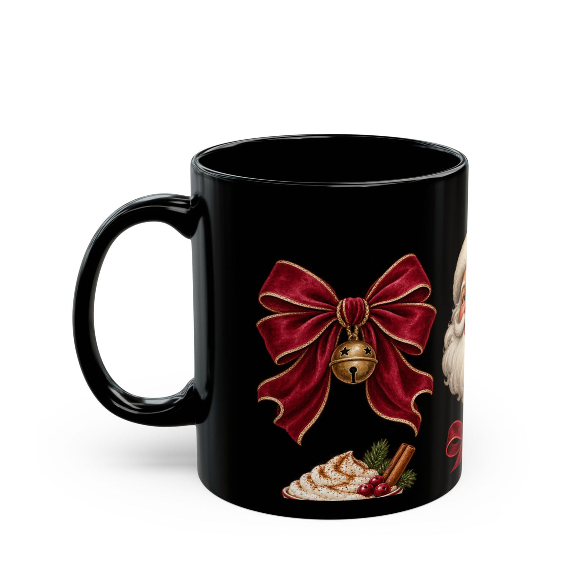Christmas Santa & Tree Black Ceramic Mug – Vintage Holiday Coffee Cup (11oz/15oz)