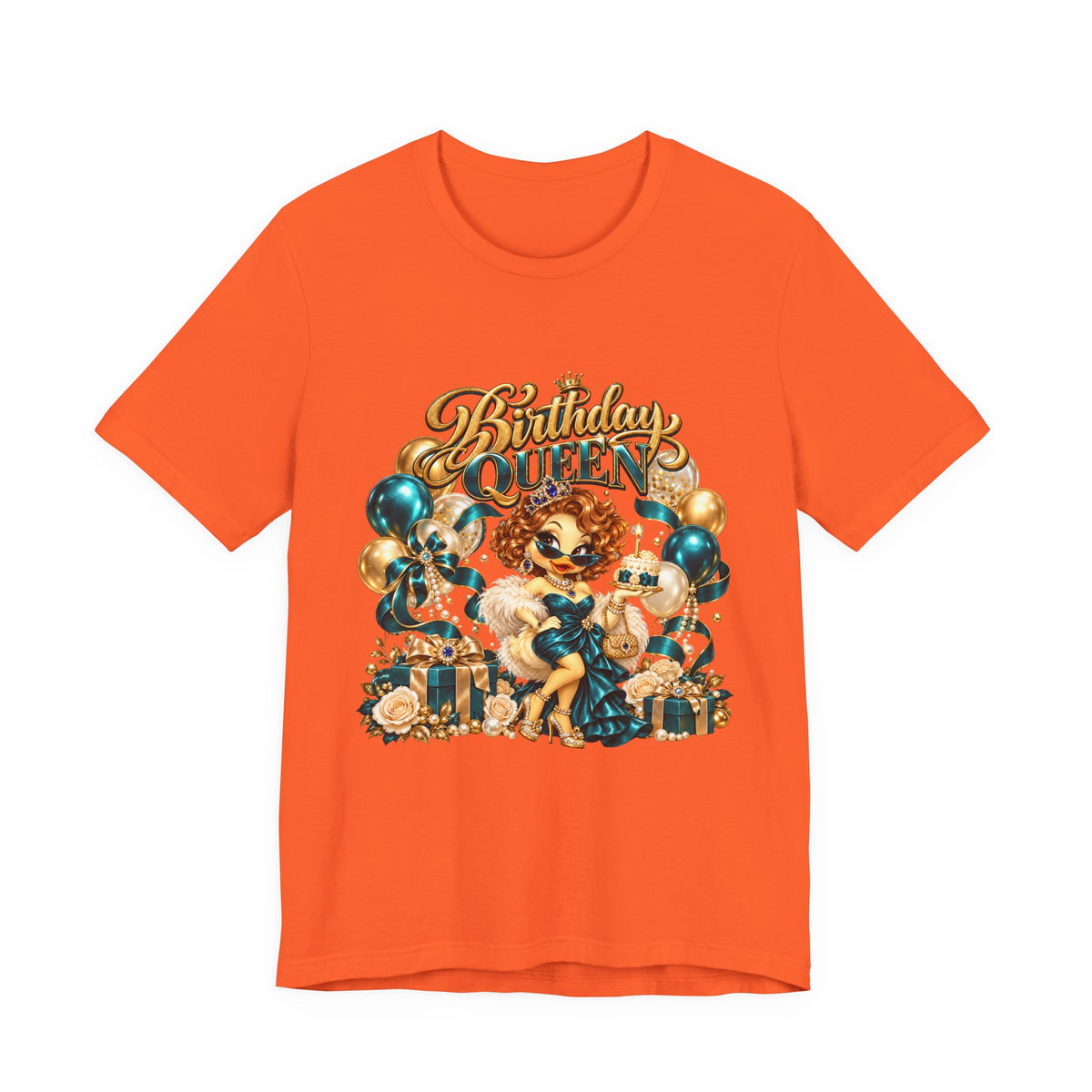 Birthday Queen Tee — Gold & Teal Balloon Party Graphic Shirt