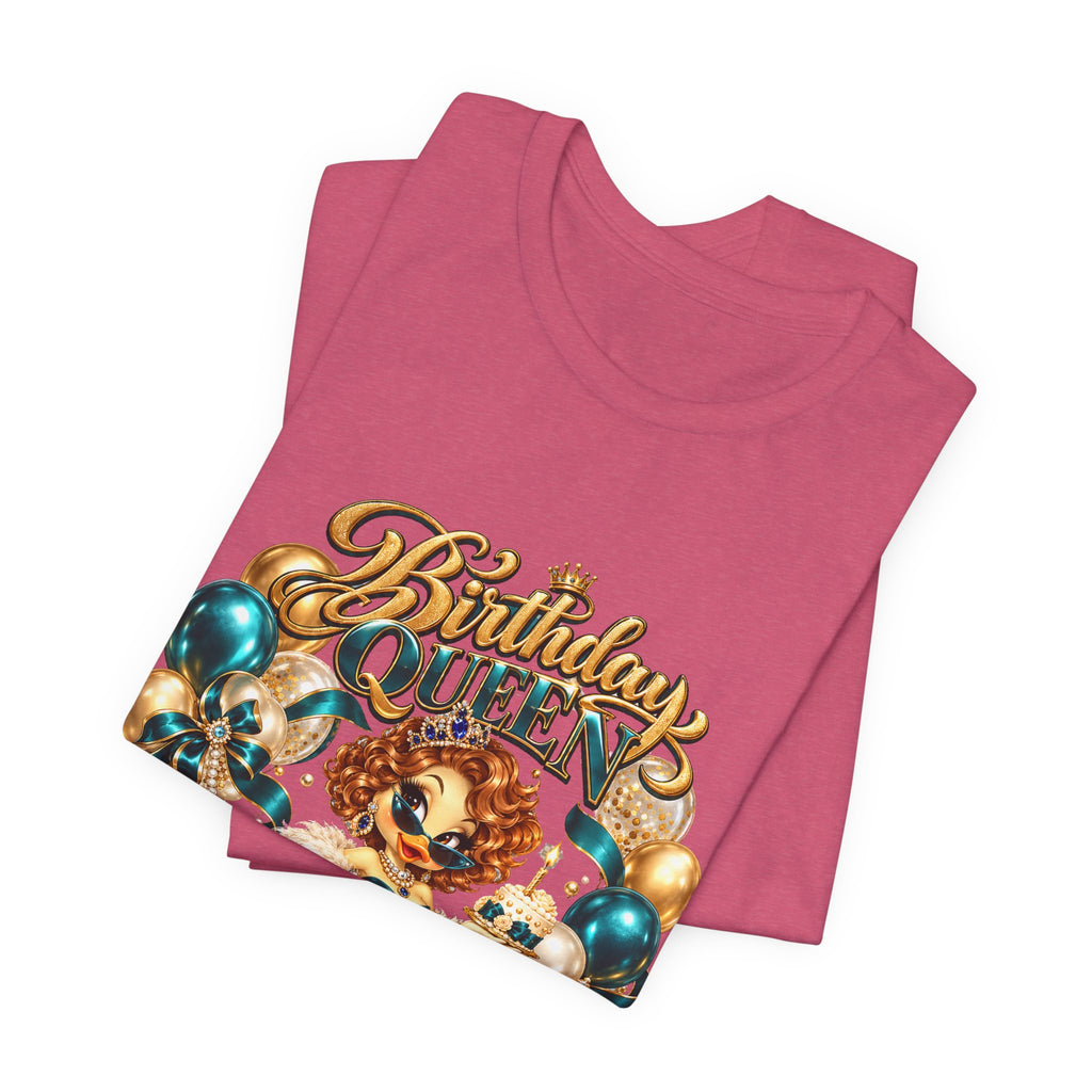 Birthday Queen Tee — Gold & Teal Balloon Party Graphic Shirt