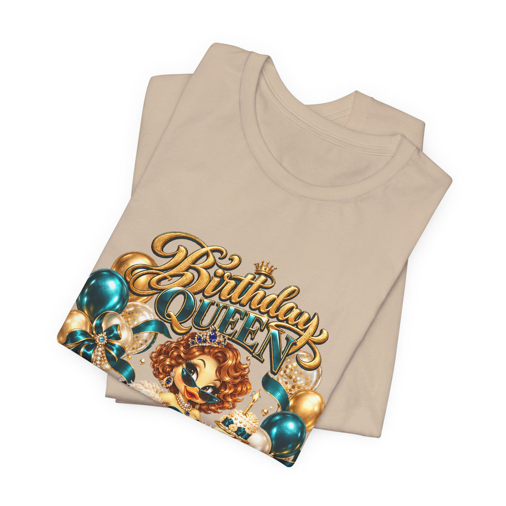 Birthday Queen Tee — Gold & Teal Balloon Party Graphic Shirt