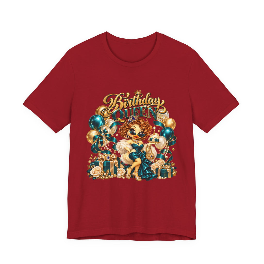 Birthday Queen Tee — Gold & Teal Balloon Party Graphic Shirt