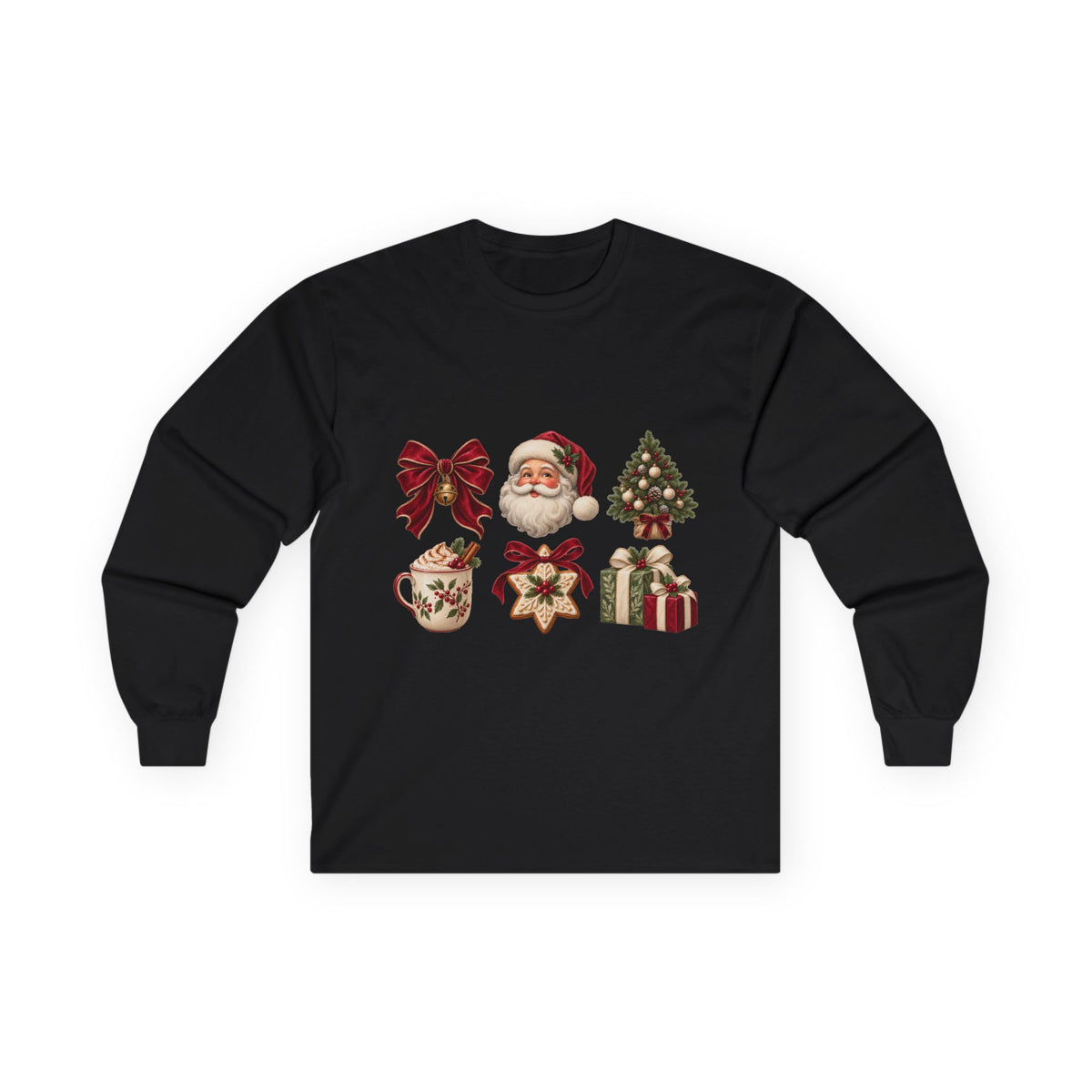 Vintage Santa Claus Christmas icons Long Sleeve Tee