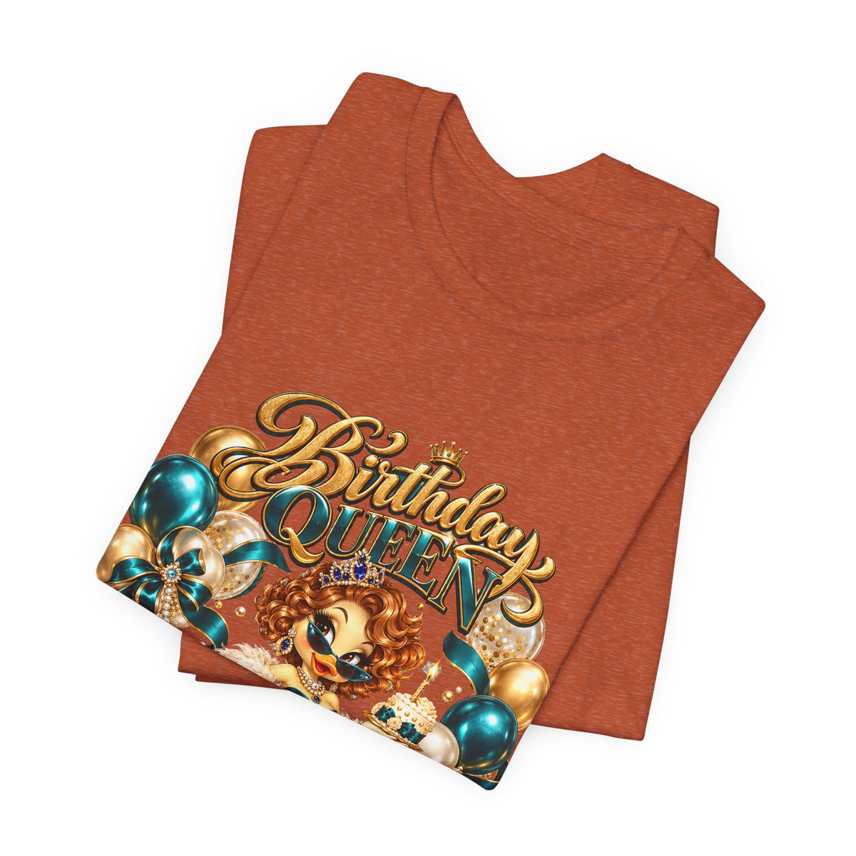 Birthday Queen Tee — Gold & Teal Balloon Party Graphic Shirt