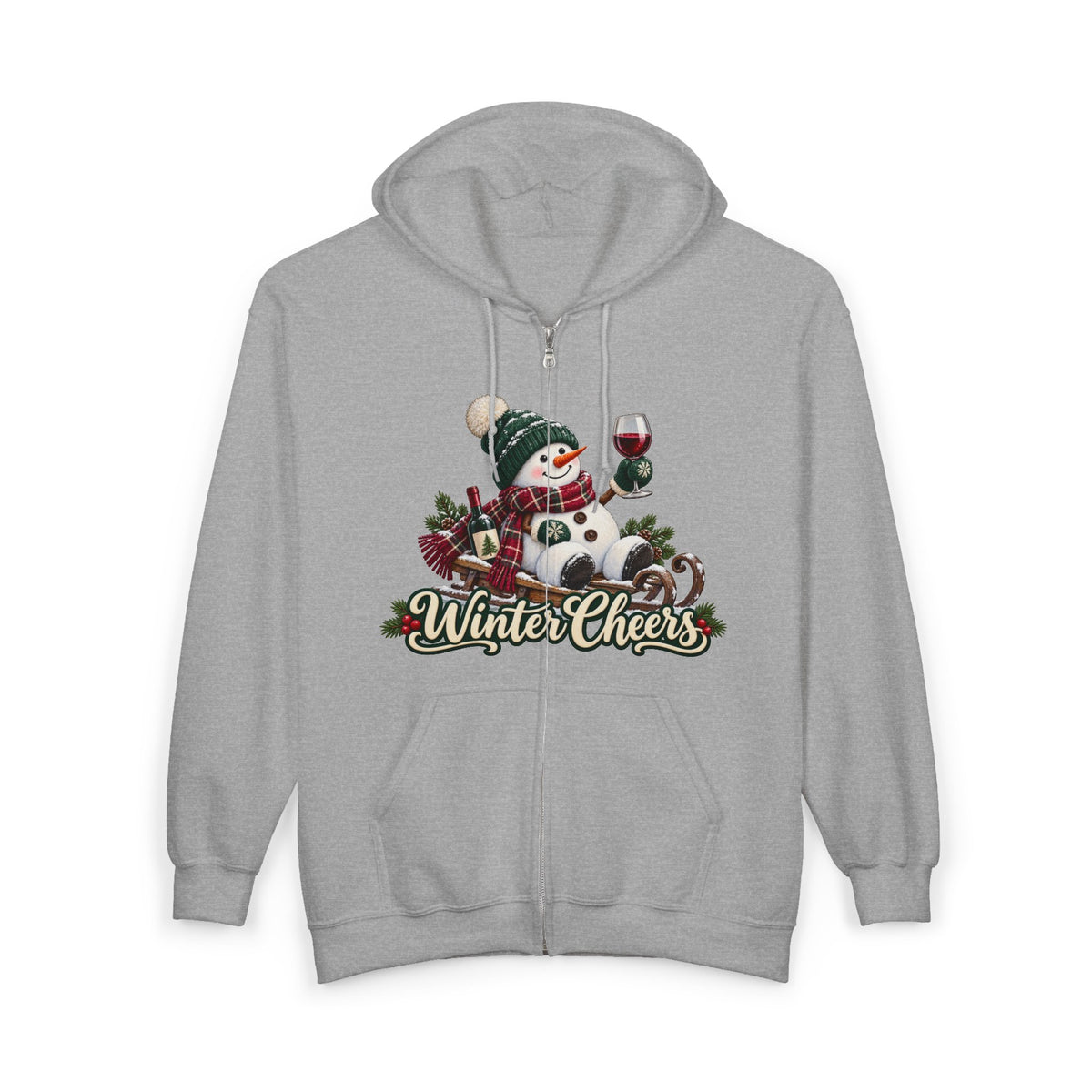 Winter Cheers Snowman Zip Hoodie | Holiday Drinking Wine Design