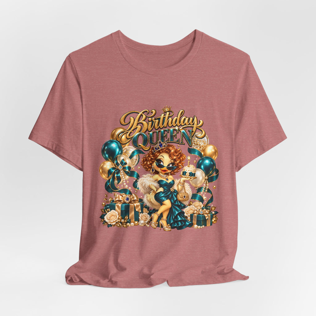Birthday Queen Tee — Gold & Teal Balloon Party Graphic Shirt