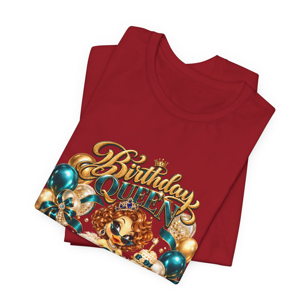Birthday Queen Tee — Gold & Teal Balloon Party Graphic Shirt