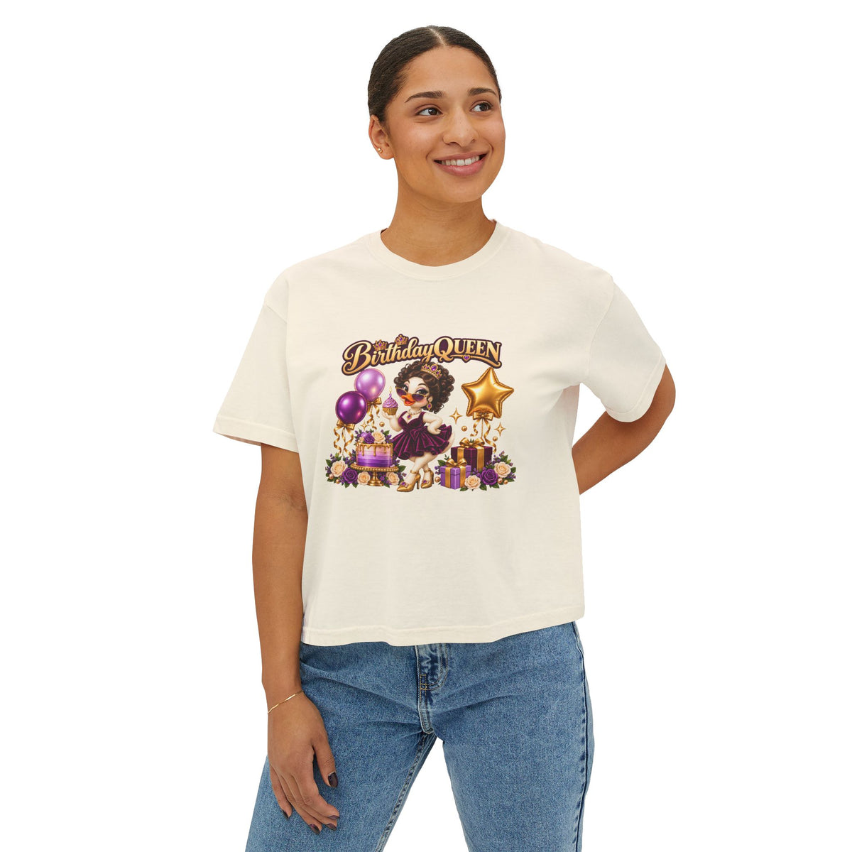 Birthday Queen Tee — Women’s Boxy Birthday Shirt with African American Princess Design