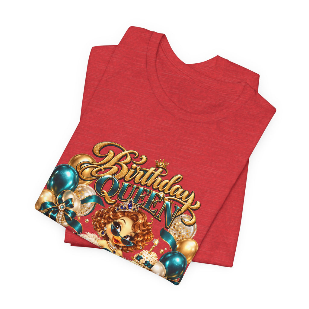 Birthday Queen Tee — Gold & Teal Balloon Party Graphic Shirt