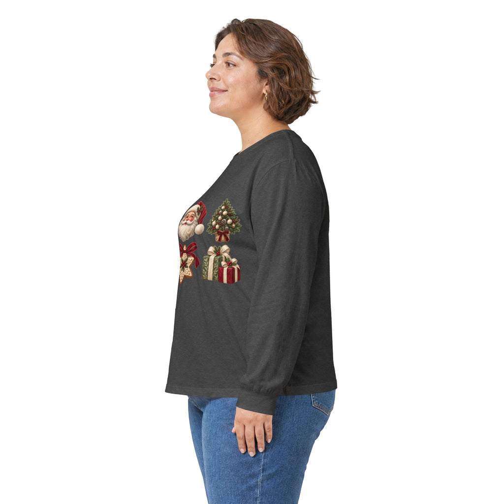 Vintage Santa Claus Christmas icons Long Sleeve Tee