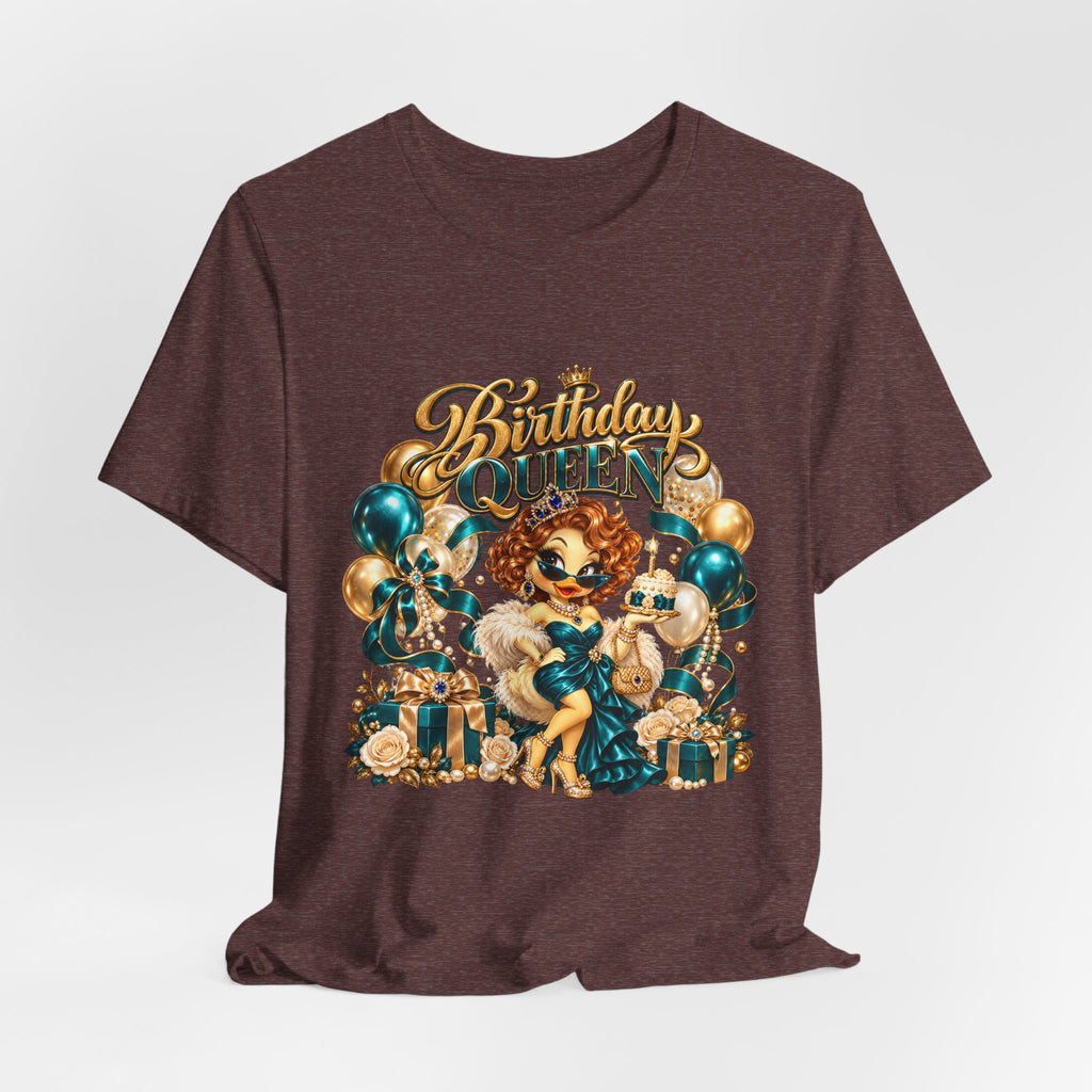 Birthday Queen Tee — Gold & Teal Balloon Party Graphic Shirt