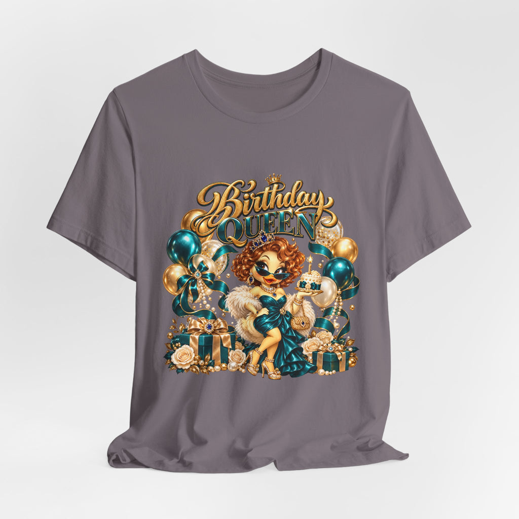 Birthday Queen Tee — Gold & Teal Balloon Party Graphic Shirt