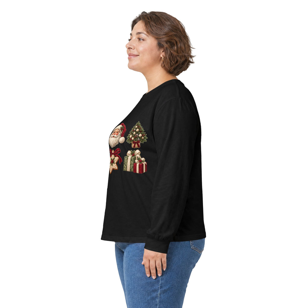 Vintage Santa Claus Christmas icons Long Sleeve Tee