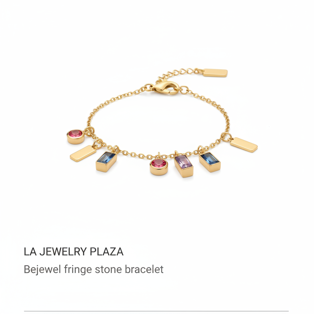 Mockup bracelet frangé pierres multicolores doré
