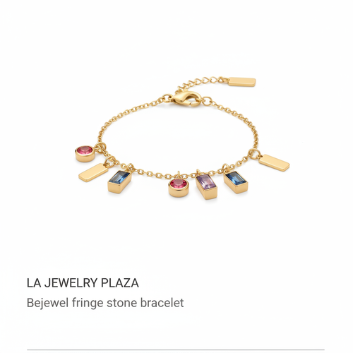 Mockup bracelet frangé pierres multicolores doré